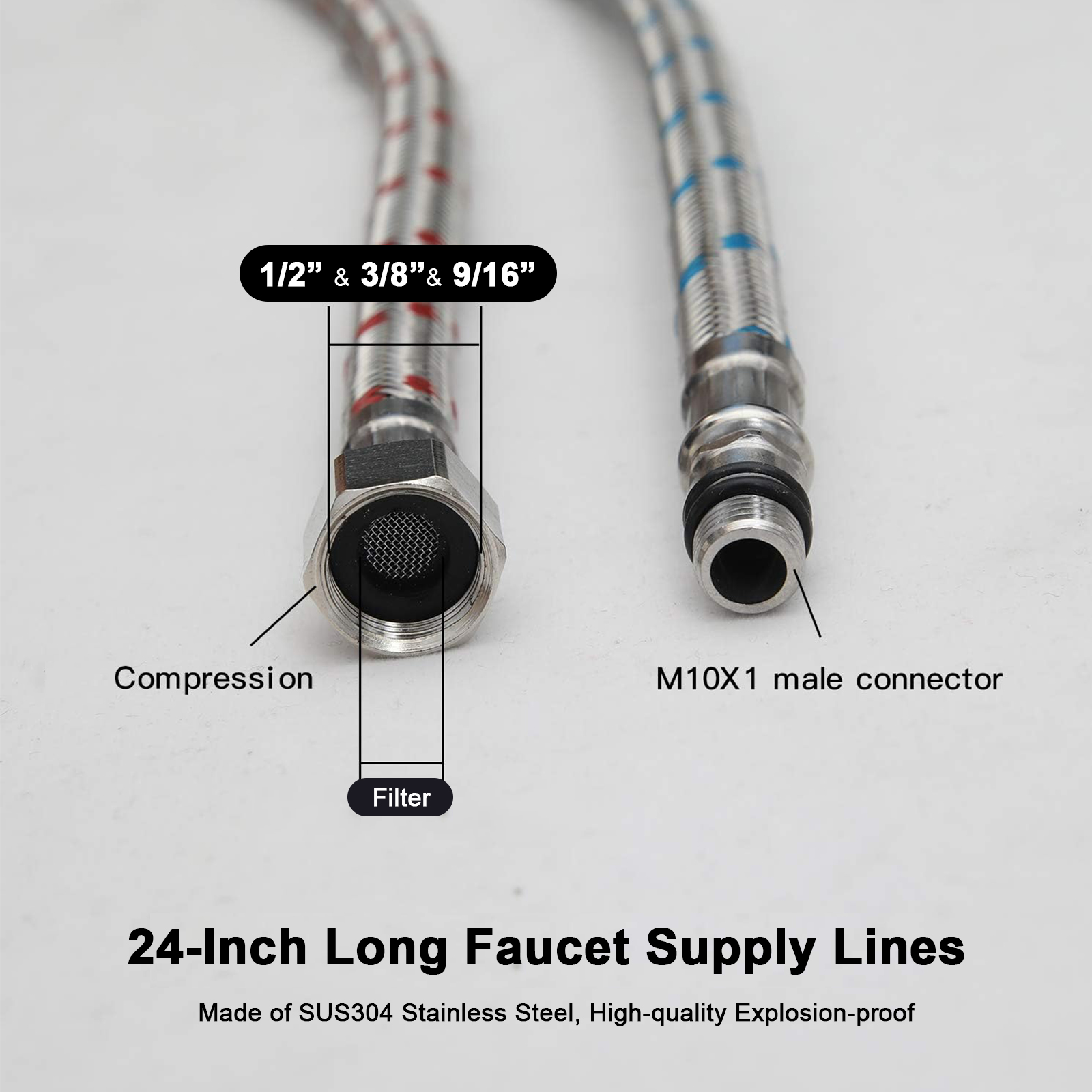 2 Piece 24-Inch Long Faucet Co - Flexible Hose Braided incelemesi ve fiyatı
