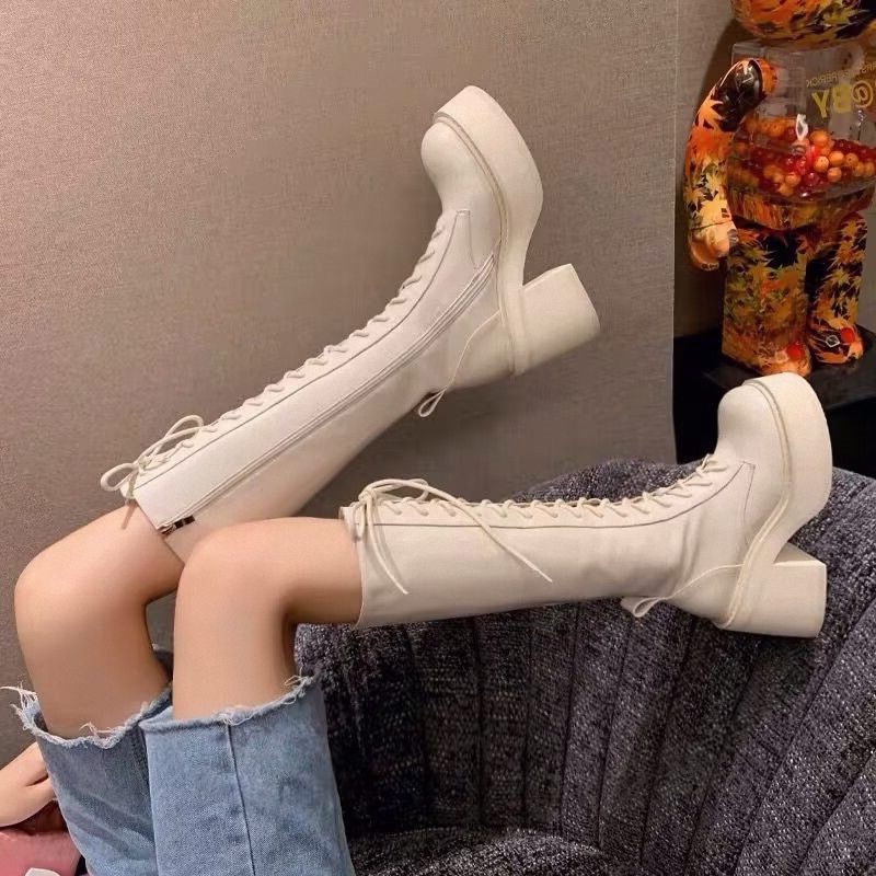 White  Boots Thick Bottom High - Pipe Bending Spring incelemesi ve fiyatı